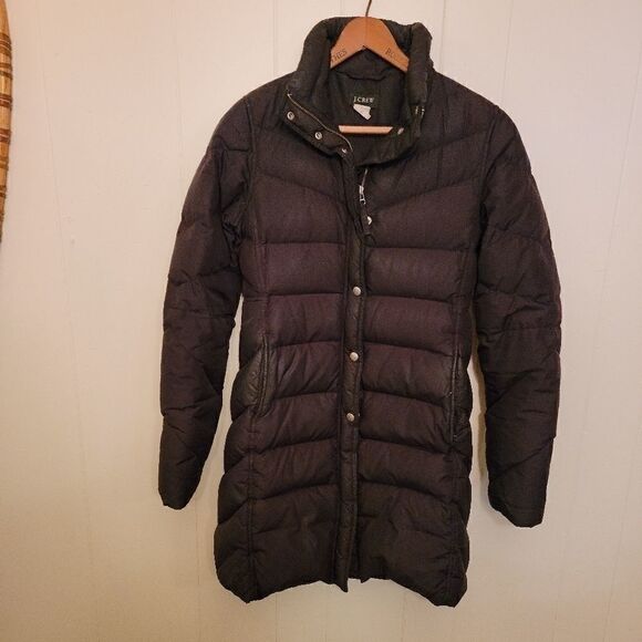 J. Crew down filled long black jacket XS - Picture 1 of 6